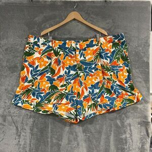 ELOQUII Womens Tropical Floral Print Linen Blend Shorts Plus Size 26